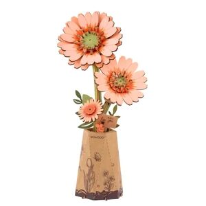 NEW Rowood Wooden Bloom Craft - Light Orange Gerbera Daisy 105 Piece
